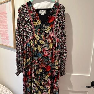 Seraphine Red and Green V-neck Bishop Sleeve Sundress